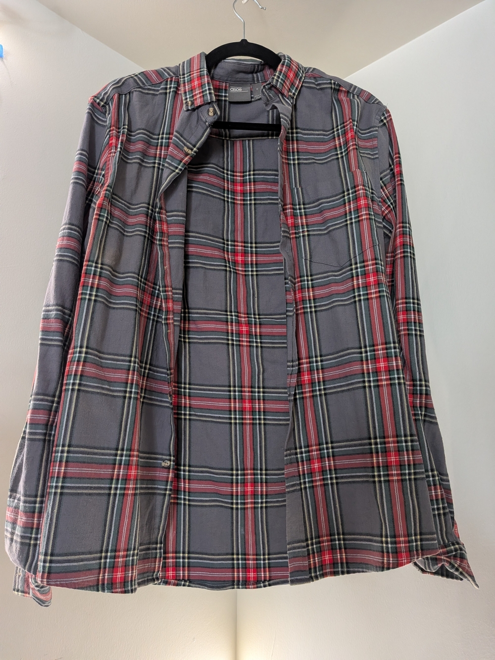 ASOS Men's Gray and Red Plaid Button-Down Shirt